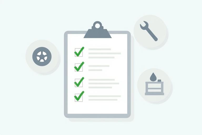A graphic of a checklist on a clipboard with car-related icons