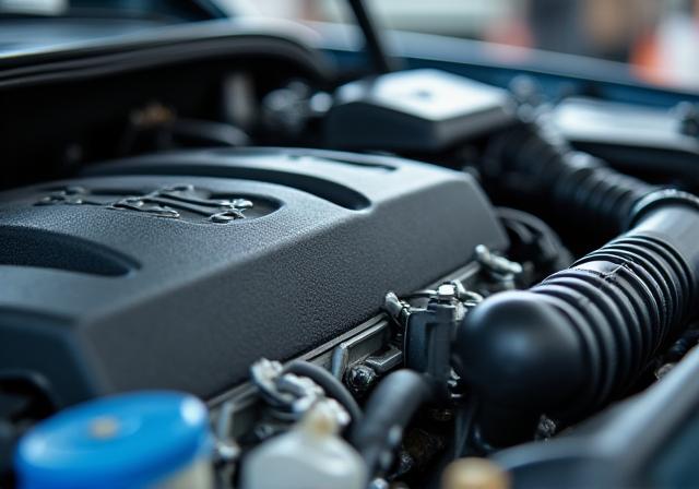 Close-up of a clean car engine during a check-up
