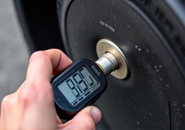 Checking tire pressure with a digital gauge